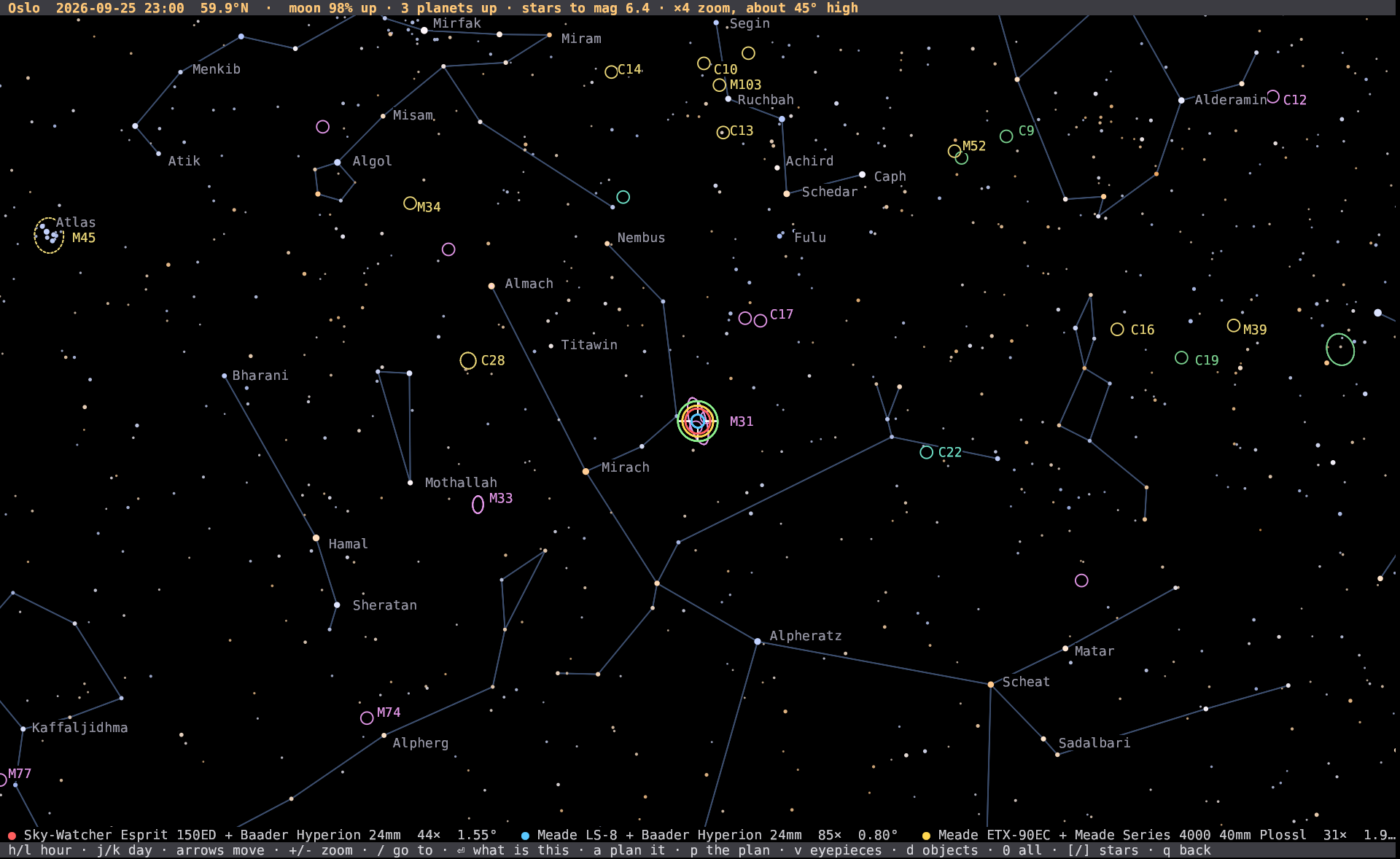 Andromeda and Perseus at 23:00