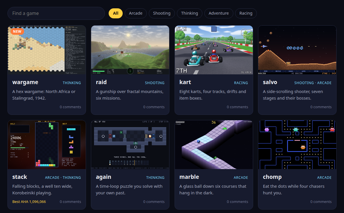 The Game Room: cards for wargame, raid, kart, salvo, stack, again, marble and chomp