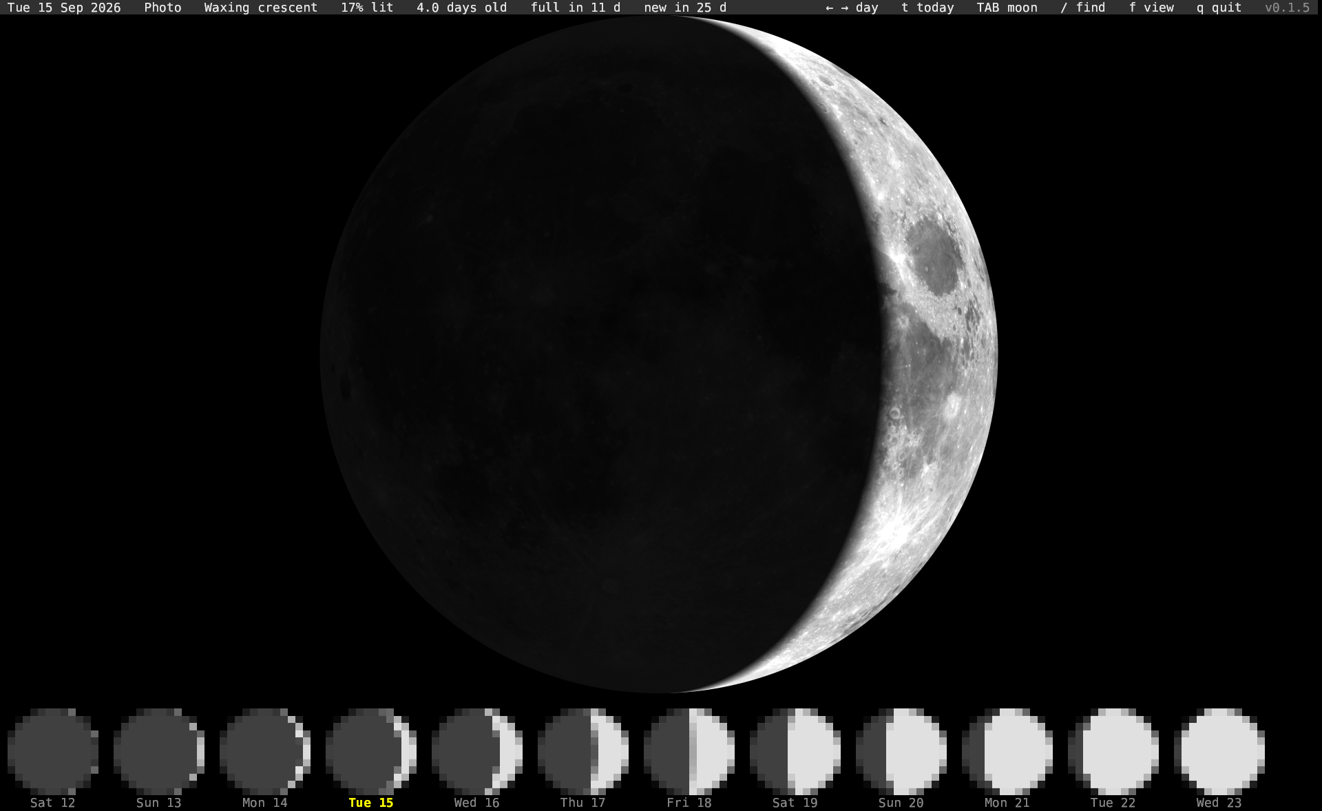 The real Moon, as a picture in the terminal