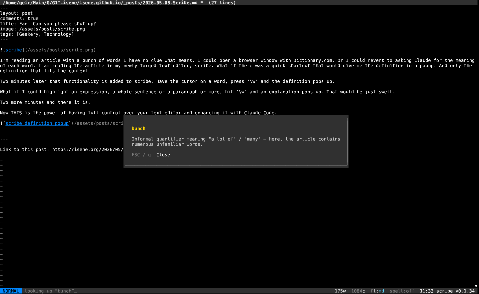 scribe definition popup