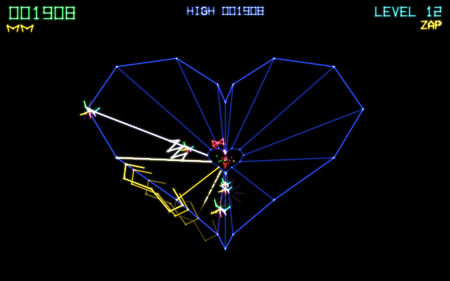 vector: a heart-shaped web, a pulsar lighting its lane white, the claw moving off along the rim